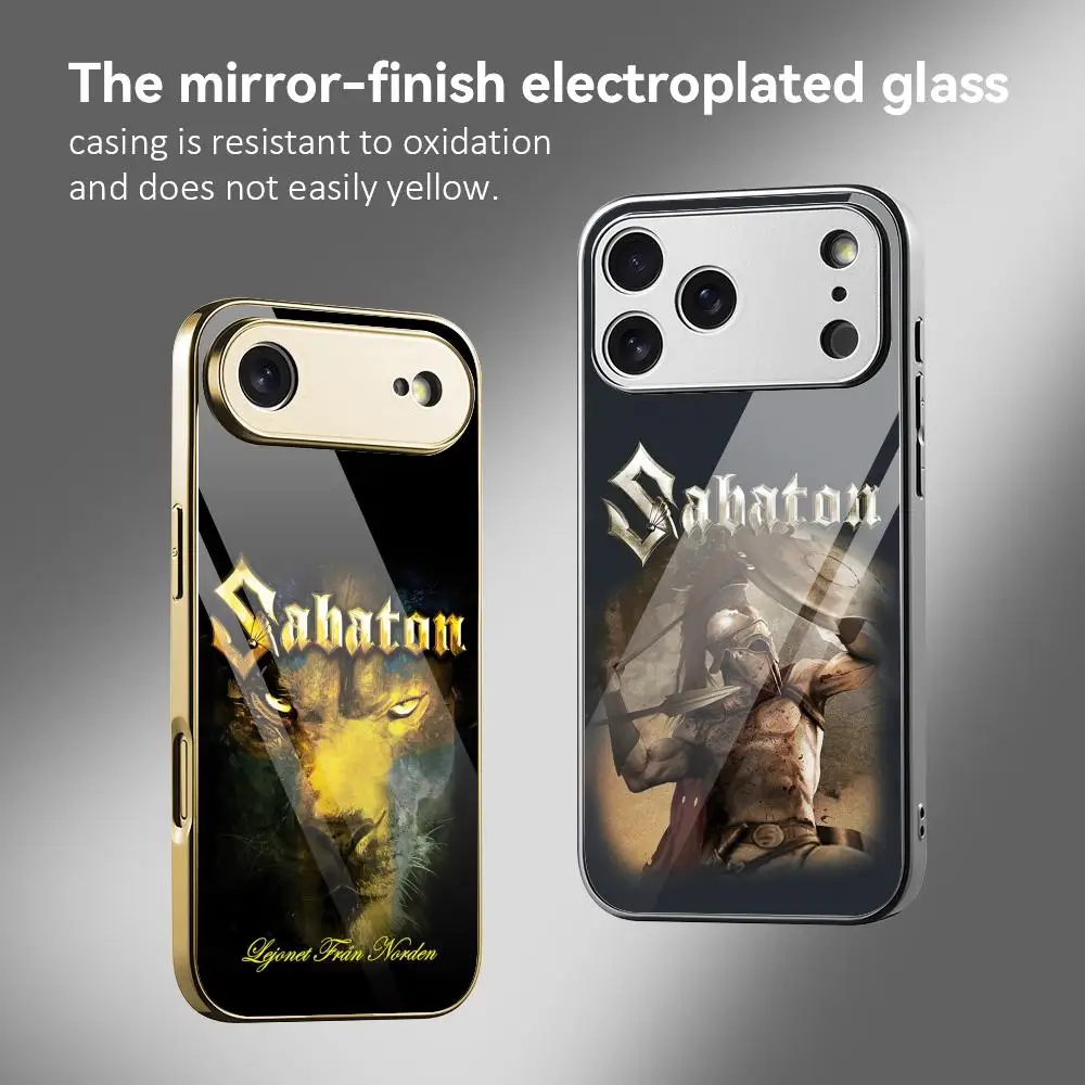 Funda para Teléfono S-Sabaton para iPhone 17 16 15 14 13 12 Pro Max Plus, Parachoques de Metal Galvanizado, Funda Antigolpes