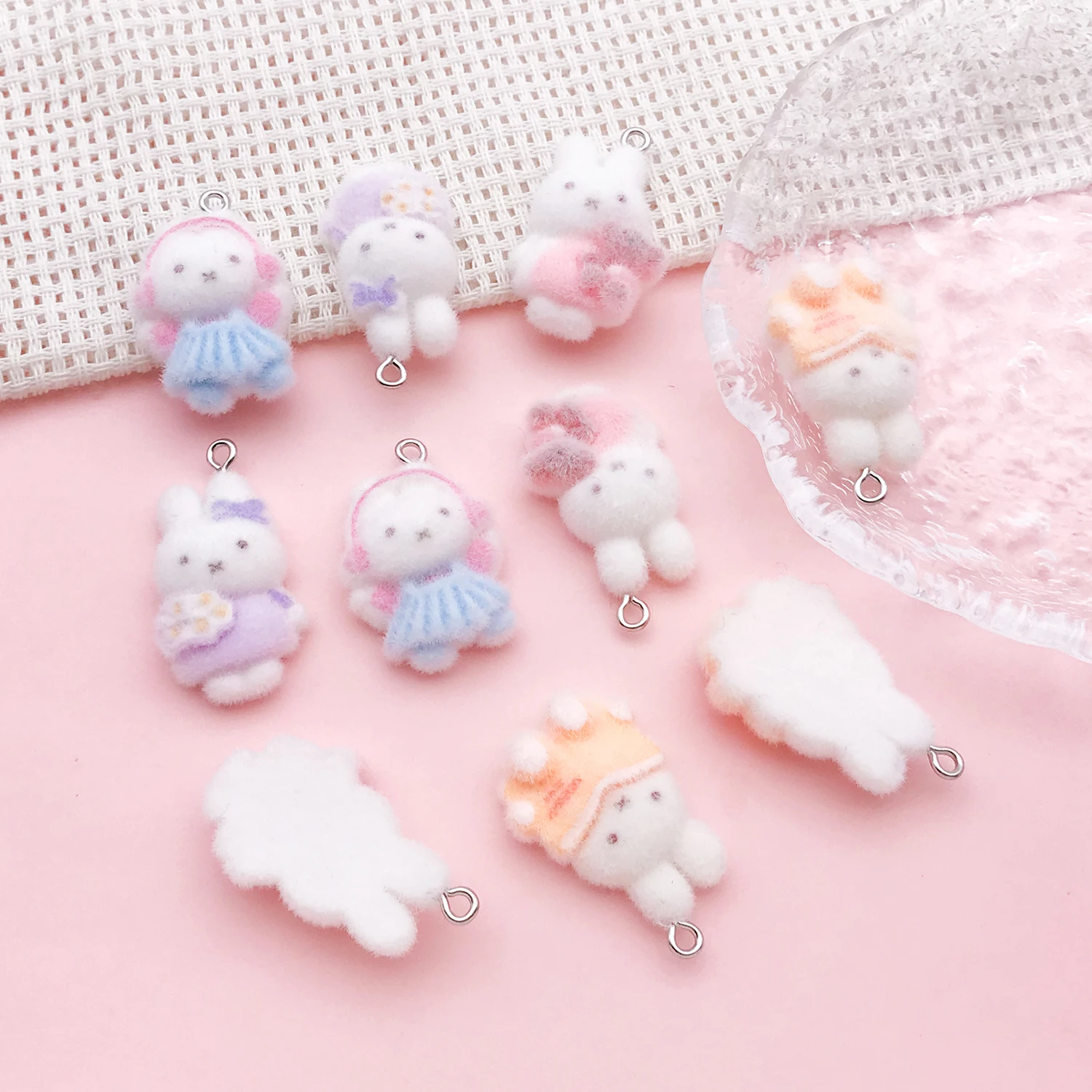 5pcs/10pcs Resin Flocking Half Faced Rabbit Pendant Jewelry Making DIY Earrings Charms for Jewelry Bracelets Necklace