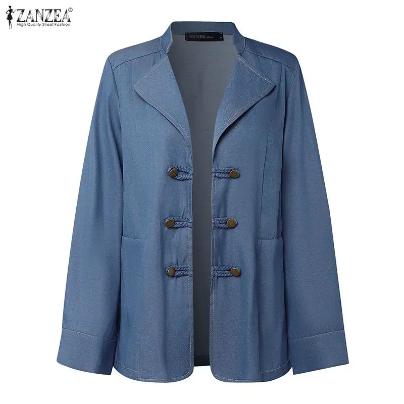 

ZANZEA женский пиджак с длинными рукавами, джинсовые костюмы, осень 2023, повседневные двубортные куртки, однотонные элегантные уличные верхние платья OL