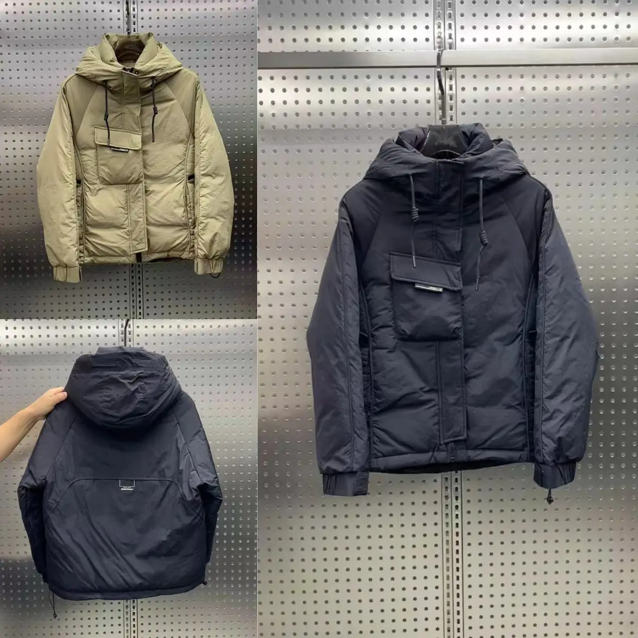 

Winter New Pure Color Hooded down Jacket Men's Korean Loose Workwear Large Pocket Warm White Duck down Casual Top