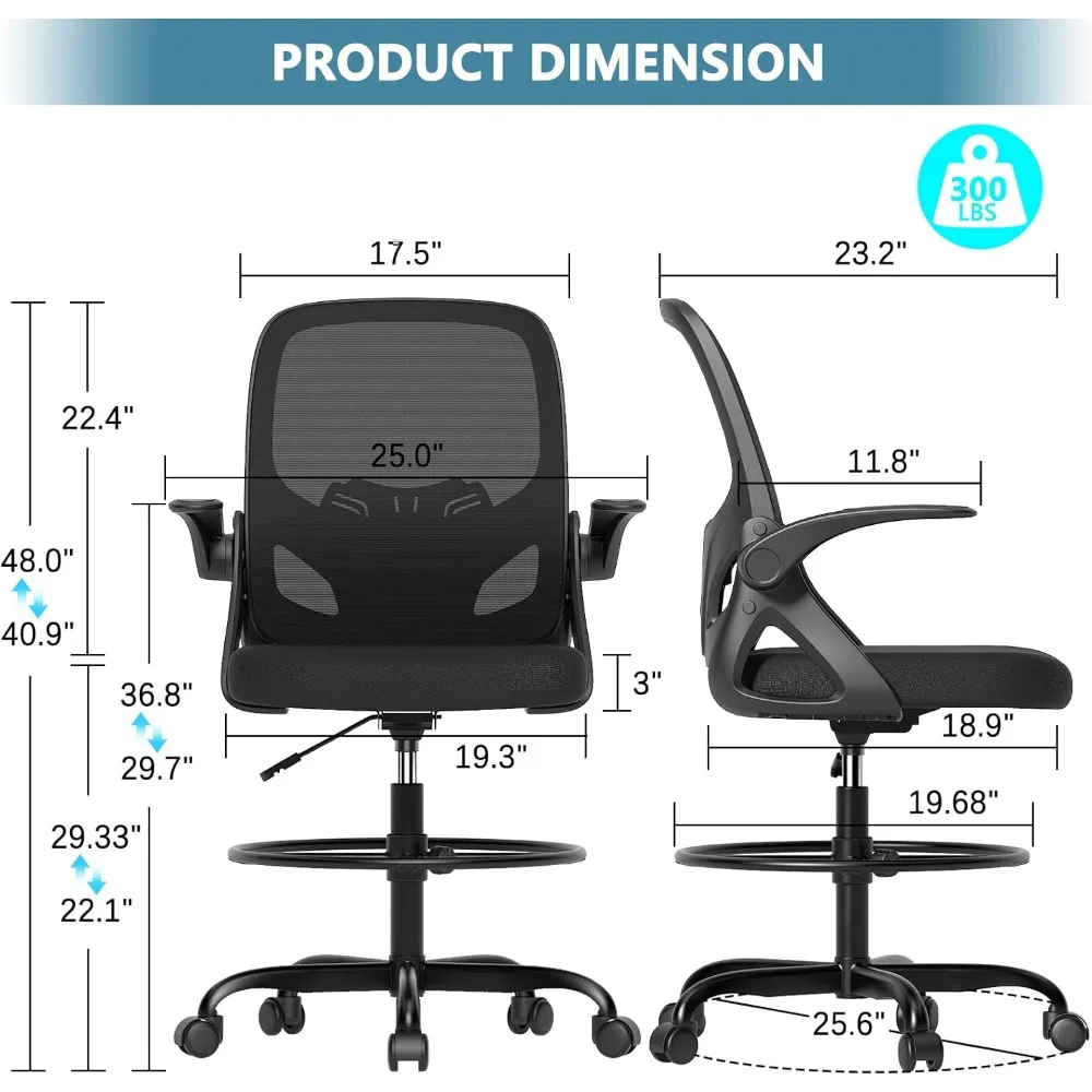 Cadeira de desenho alta cadeira de escritório para mesa de pé cadeira de mesa alta ajustável com apoio para os pés anel e apoio lombar ergonômico