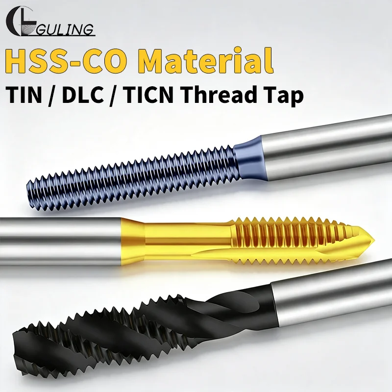 GULING 1PCS HSS-CO TIN/DLC/TICN Coating Forming Roll/Spiral Pointed/Fluted Tap M1M1.2M1.4 M2M3M4 M5M6M8M10M12 Machine Thread Tap