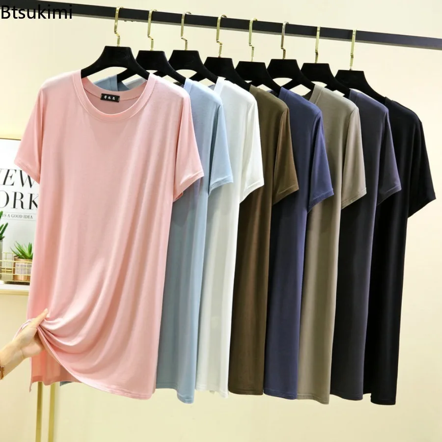 New Women's Modal Short Sleeve T-Shirt Solid Color Loose Fit Crew Neck Home Sleep Dress Summer Casual Comfortable Basic T Shirt