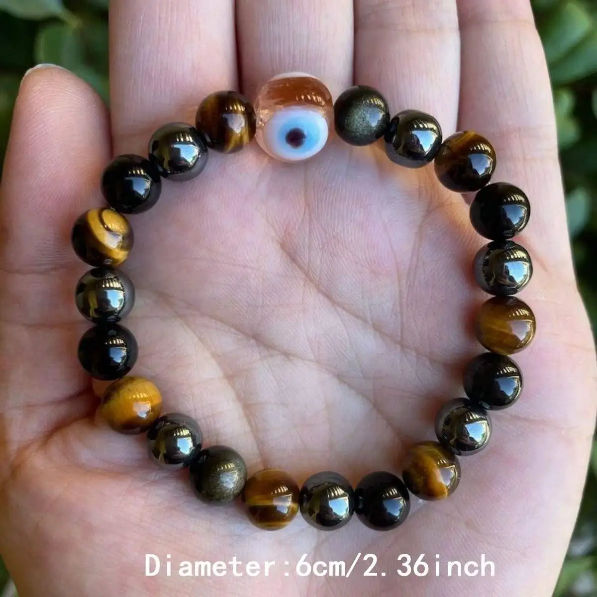 1pc Devil\'s Eye Natural Stone Beaded Bracelet, Bring Good Luck, Money, Health - Unisex, Made Of Tiger Eye Stone, - Perfect New Y