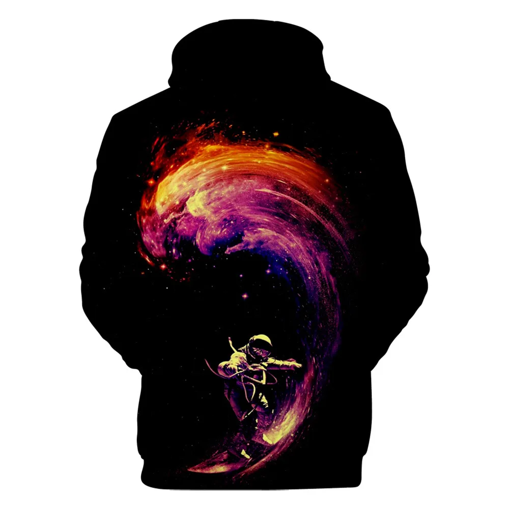 Space Surfing Astronaut Galaxy Stars Cosmic Colors Hoodie Kids Men Women Casual Sweatshirts Harajuk Jackets Streetwear Coats
