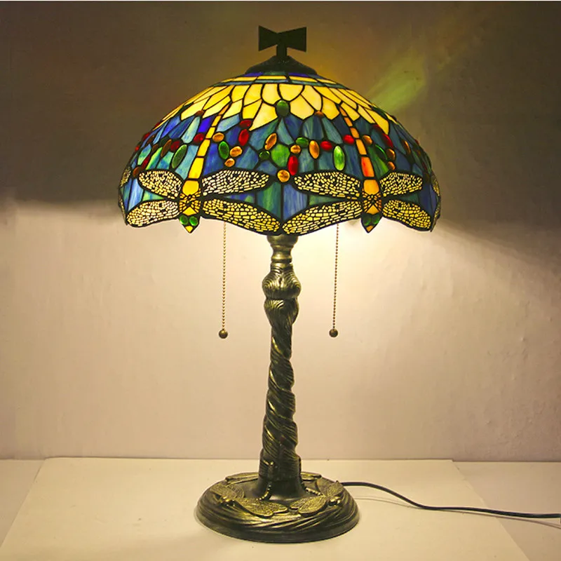 European-Style Pastoral Hotel Lobby Room Lights Living Room Dining Room Bedroom Bedside Tiffany Peacock Glass Table Lamps