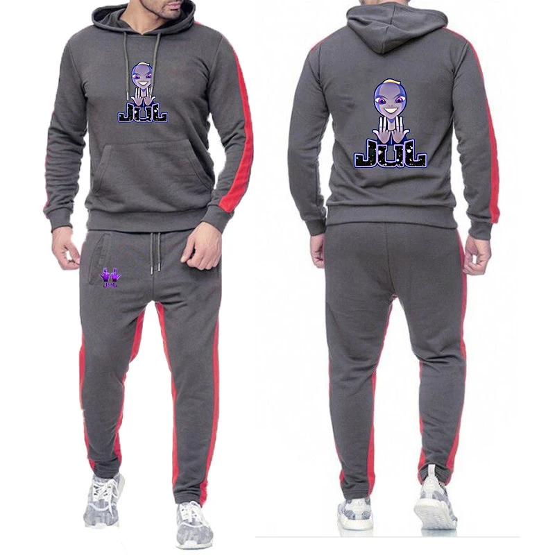 

Rapper Jul Graphic Print 2025 New Men's Spring Autumn Solid Color Drawstring Hoodie Pullover + Pants Casual Suit