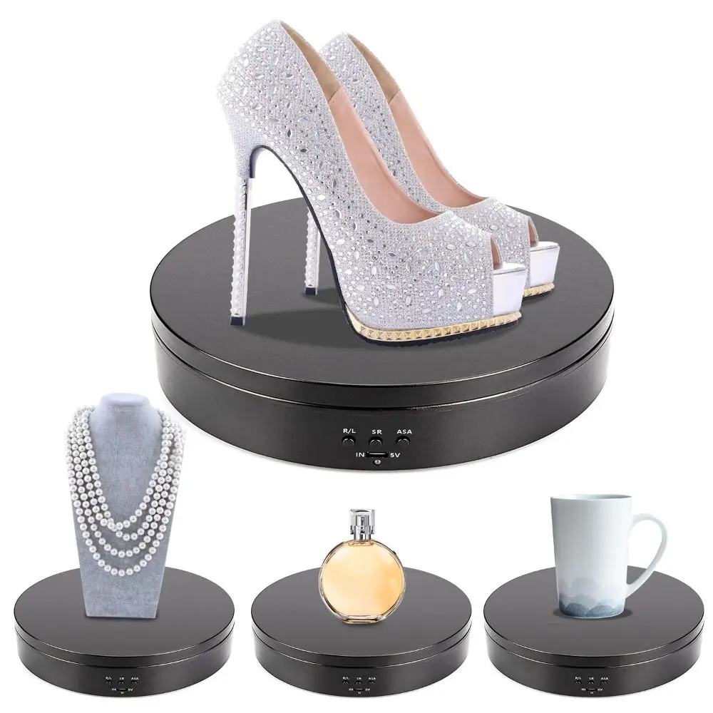 3 Speeds Jewelry Rotating Turntable Motorized Mirror Surface 360 Degree Turntable 3kg Load Jewelry Holder