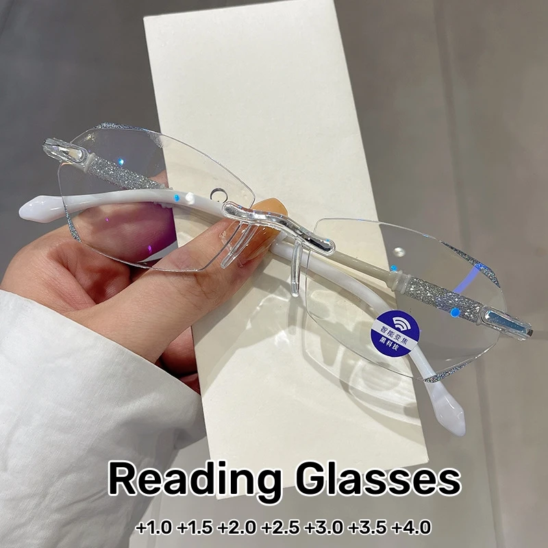 

Ultralight Diamond Cutting Presbyopia Glasses Anti Blue Light Reading Eyeglasses Vintage Finished Far Sight Eyewear with Diopter