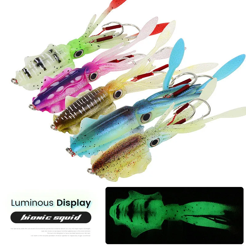 Bazooka Luminous Squid Lure Skirts Octopus Trolling Fishing Bait Bionic Sinking Jigging Jighead With Lead Hook Rig Winter Tackle