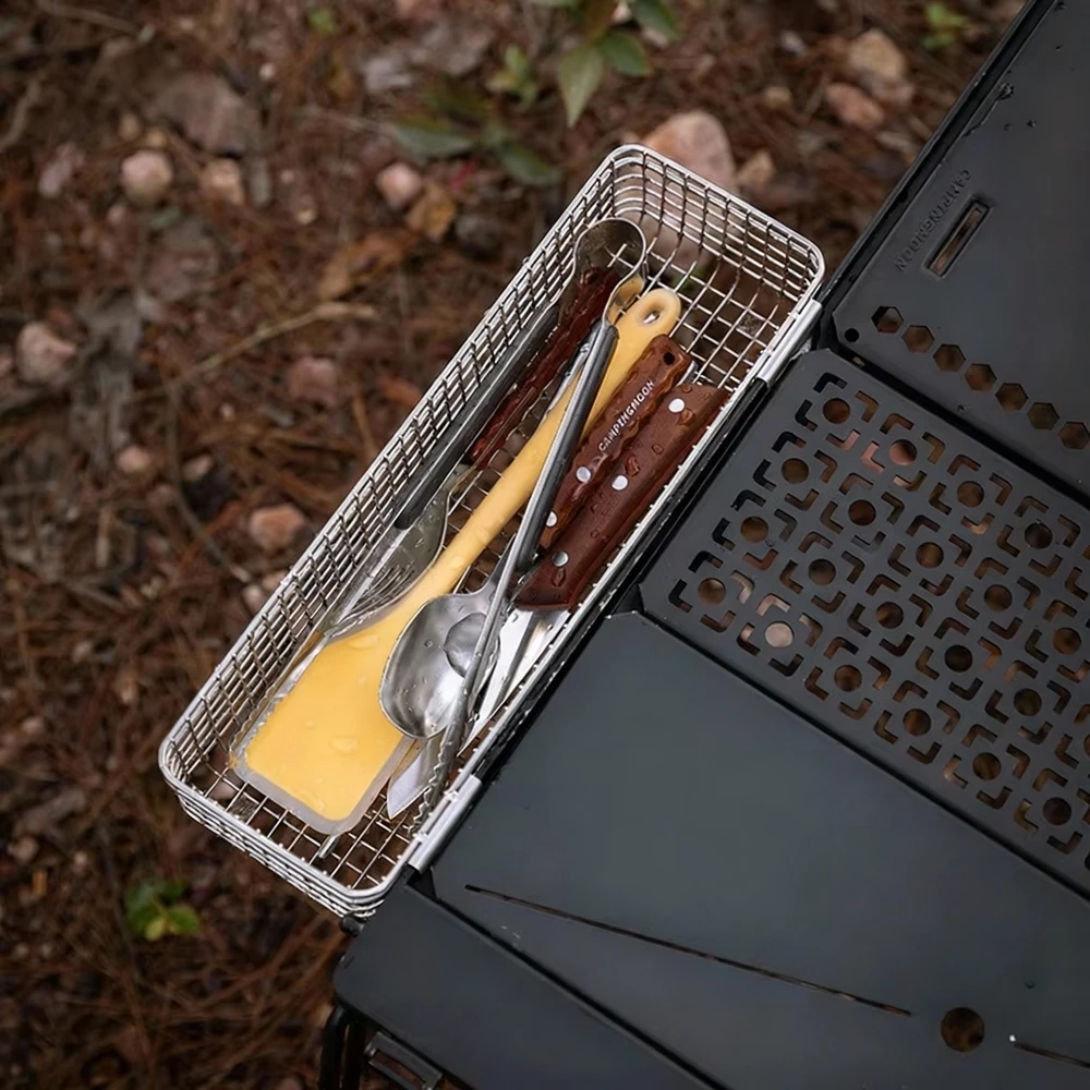 

CK-10 Cutlery Basket Outdoor Camping Hanging Stainless Steel Storage Basket Fruit And Condiment Storage Basket Drainage Basket