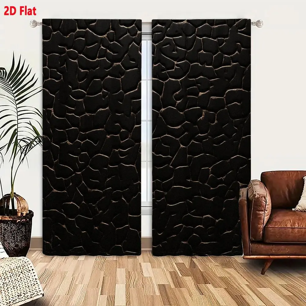 2Pcs Curtains Add 2D Flat Dark Textured Cracked Surface With Irregular Polygonal Shapes And Subtle Highlights Window Drapes for