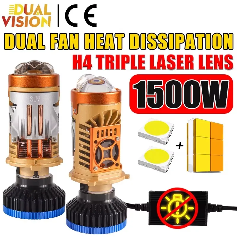 

1500 Вт H4 LED проектор объектив Автомобильная фара Лампочка Двойной LED 6000K Мини объектив Автомобильная фара Ближний Свет LED H4 Автомобильный электродвигатель 12V / 24V