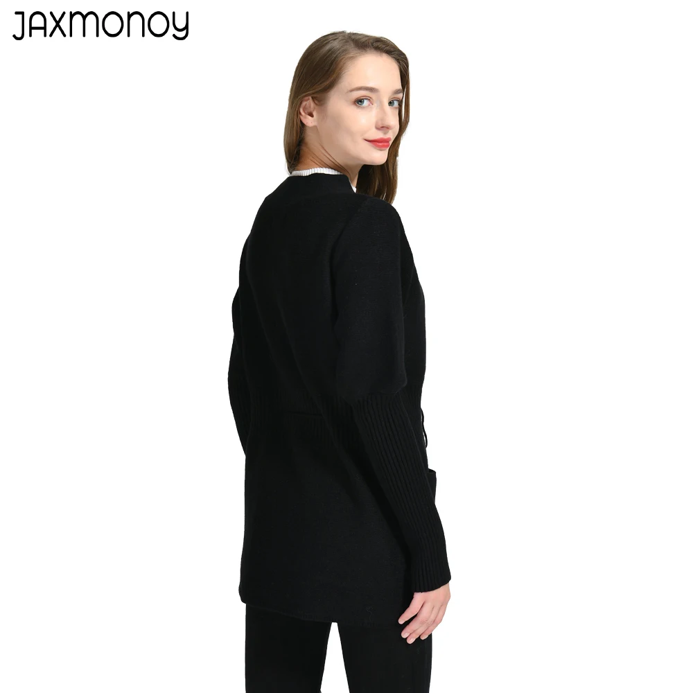 Jaxmonoy Women's Sweater Single Breasted Spring High Quality Cashmere Knitted Cardigans Solid Belt Slim Wool Coat Autumn Female