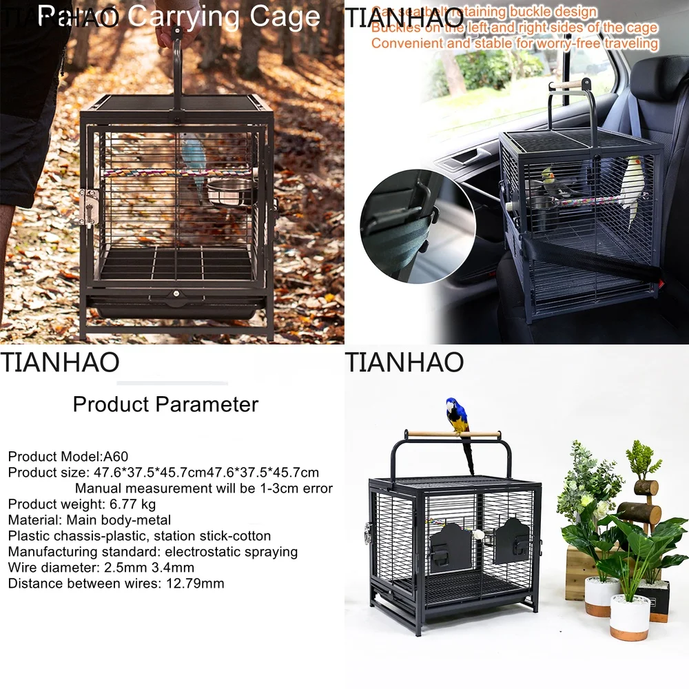 Large Outdoor Iron Bird Cage for Parrot Home Take Out Xuanfeng Peony Tiger Pearl Wen Aviary Enclosure with Perches Feeding