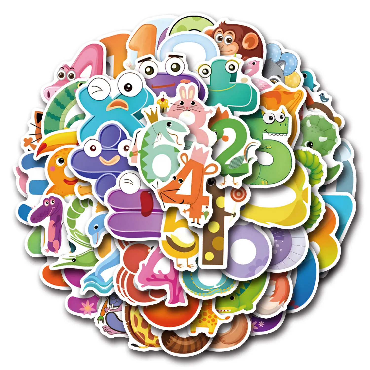 55PCS Lustige Tier Graffiti Aufkleber Kreative Zahlen Cartoon Dekoration DIY Kinder Spielzeug Laptop Gitarre Auto Fahrrad Skateboard Aufkleber