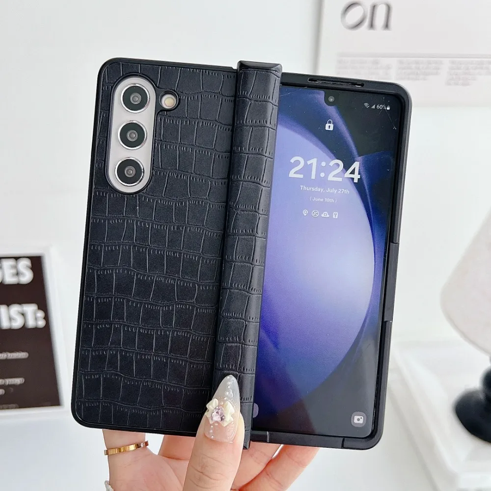 

Higth Quality Business Sle Crocodile Leather Hing Phone Case for Samsung Galaxy Z Fold 3 4 5 6 7 Shockproof Protect Cover