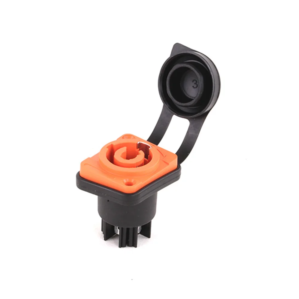 1pc Waterproof Powercon Connector NAC3MPA-1, 3 Pins 250V 20A, Female Chassis Socket Panel Mount, Orange Color