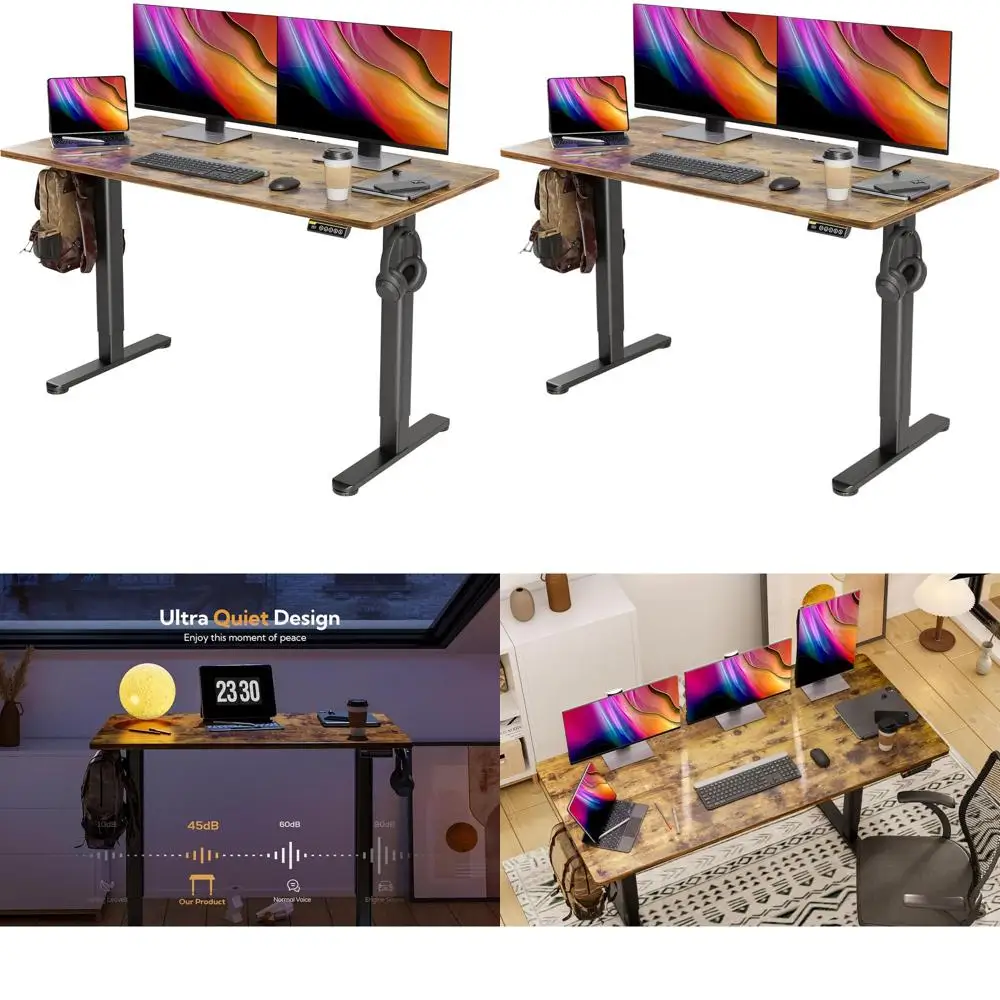 

Регулируемый по высоте стол для работы стоя с 3 памятными настройками, 55x24 дюйма, черная рама и столешница цвета рустик-коричневый, для домашнего офиса