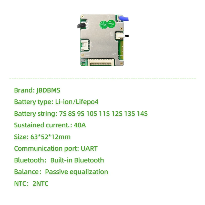 Jbd smart bms 7-14S 40A per E-bike peak 120A funzione di bilanciamento banda BT integrata 20V 36V 48V supporto batteria agli ioni di litio LifePo4