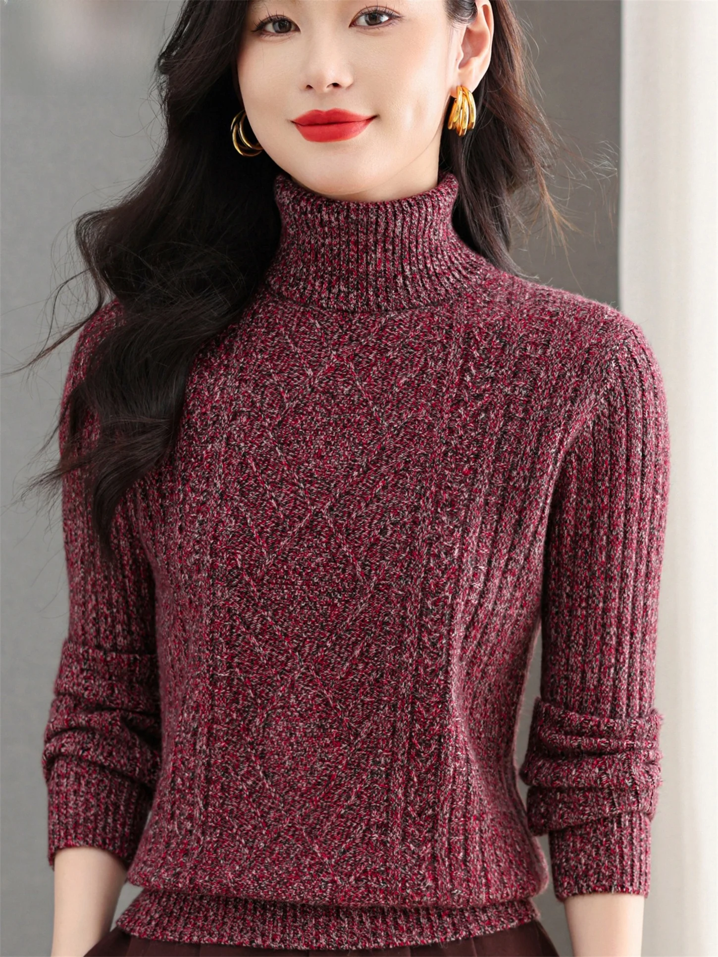 

Faionable Thi вязаный свитер с высоким воротником, женский зимний теплый топ из пряжи Craened Camere, свободная посадка, женская мода