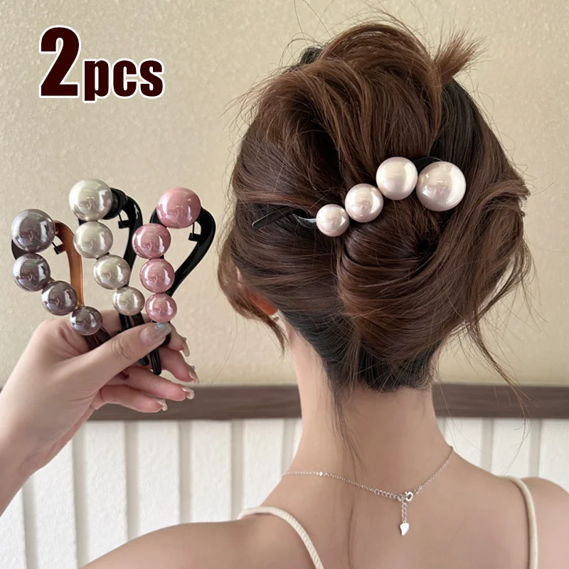 Large Pearl Straight Hair Clip Women 2024 New Model Simple High-end The Back of The Head Twist Clip Temperament Hair Accessorie