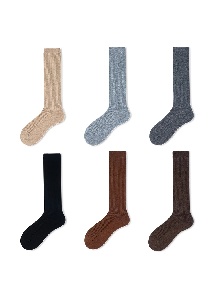 Wool Blend Calf Length Stocking Women\'s Knitted Long Socks Ribbed Winter Warm Casual Fine Yarn High Socks 1 Pairs Soft Christmas