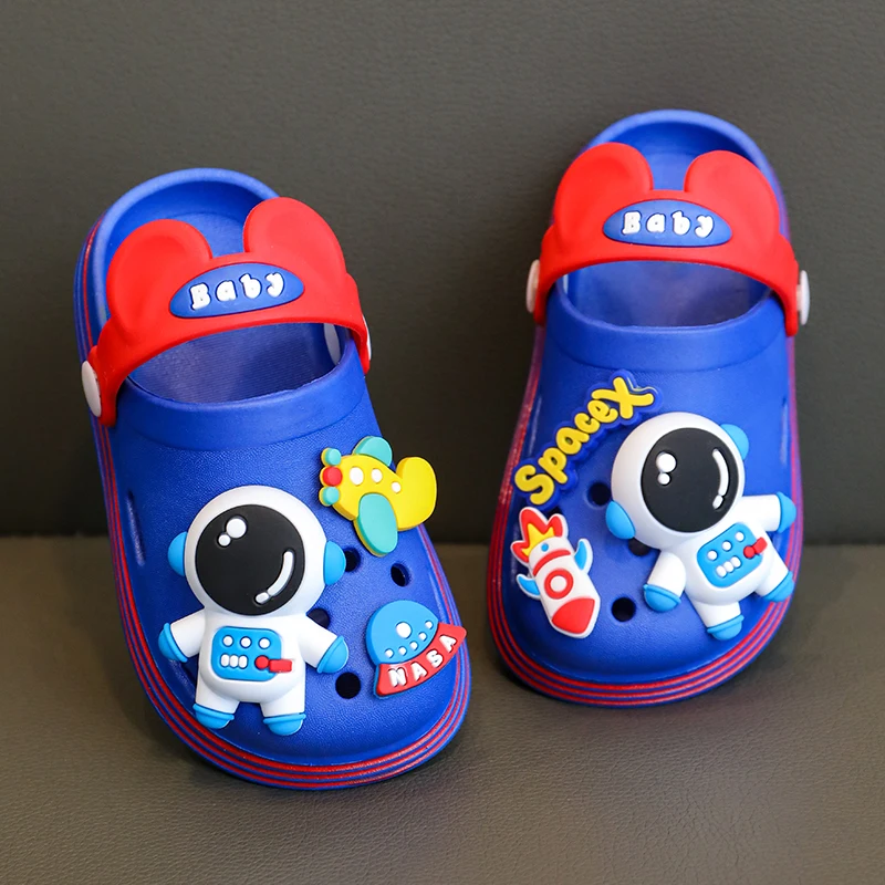 Children Slippers 1-6 Years Cute Cartoon Spacecraft Astronaut Summer Garden Beach Sandals Cave Hole Baby Shoes For Boys Girls