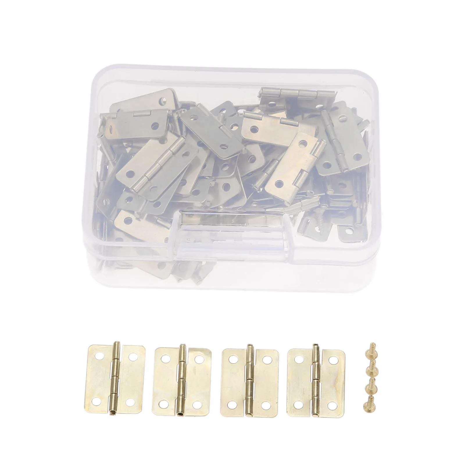 100Pcs Small Hinges Decorative Mini Hinges +400pcs Screws + Storage Box for Door Cabinet Crafts Wooden Jewelry Box Outdoor Decor