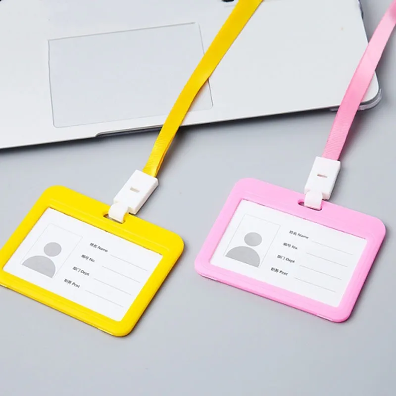 Name ID Badge Holder Employee's Pass Work Card Cover Sleeve for Staff Workers Working Permit Case with Lanyard Neck Strap