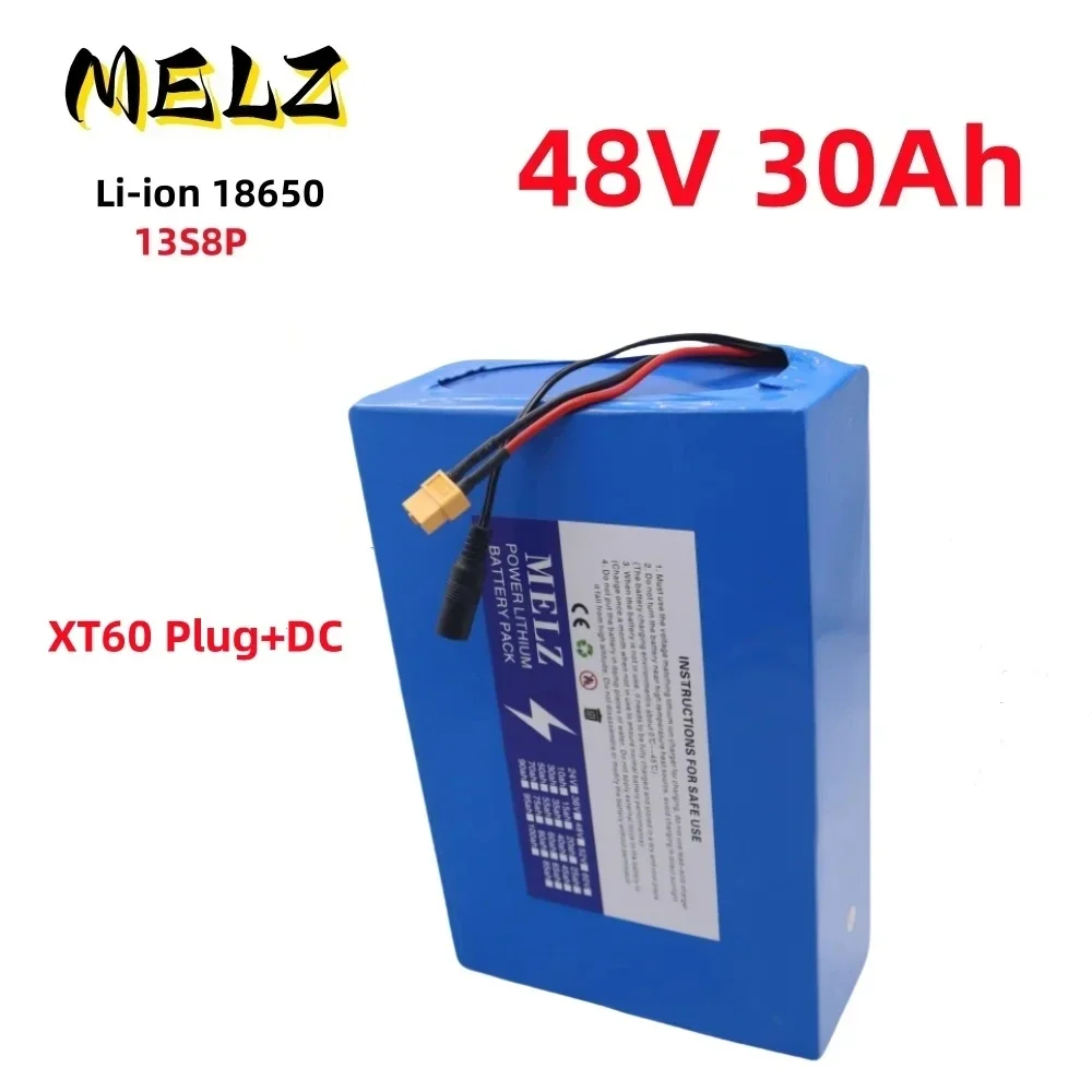 48V 30Ah 30000mAh 18650 lithium battery pack 13S8P large capacity suitable for 48V 250-1500W built-in BMS+54.6V2A charger