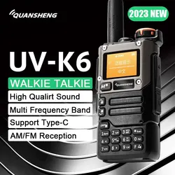 Quansheng UV-K6 워키토키, UHF VHF DTMF FM 스크램블러, NOAA 무선 주파수 양방향 cb무전기, 5W 에어 밴드 라디오 타입 C 충전