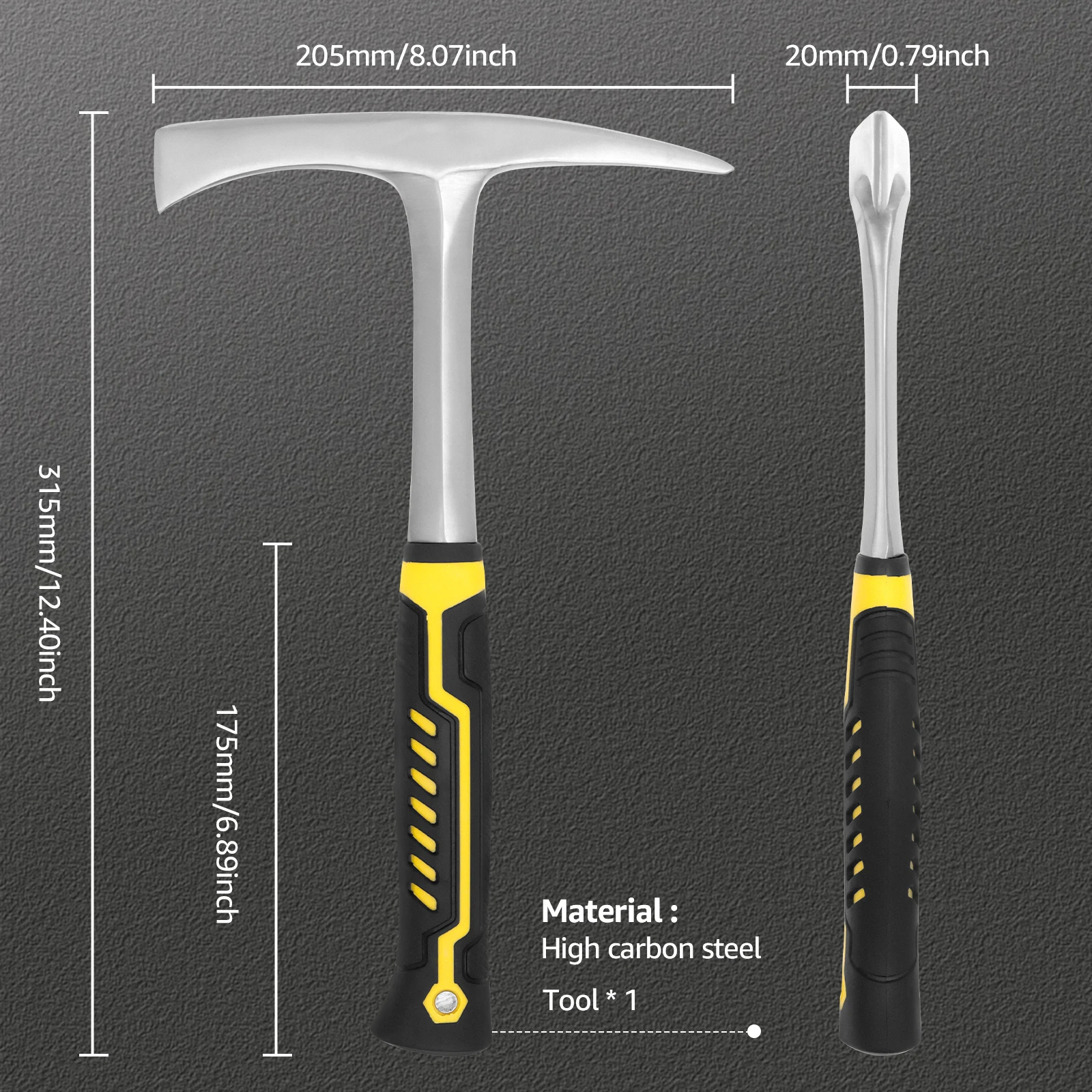 Multifunctional Head Weight Chipping Hammer High Carbon Steel Rock Pick Hammer with Non-Slip Rubber Handle Hardware Hand Tools