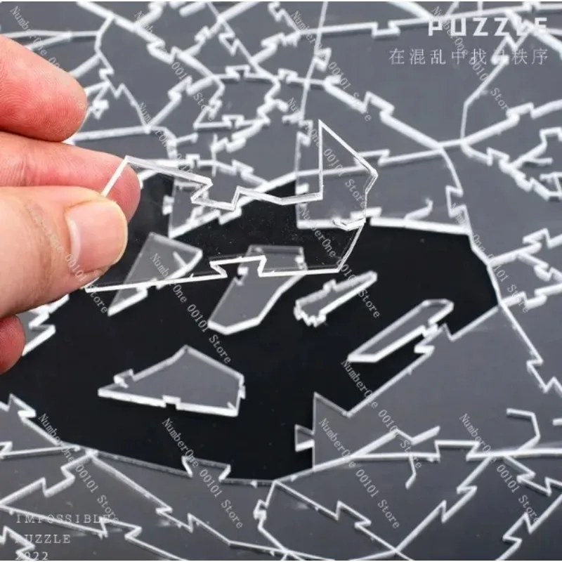 1000 Pieces Transparent Acrylic Broken Glass Puzzle, High Difficulty Irregular Hell Level Brain Teaser Toy