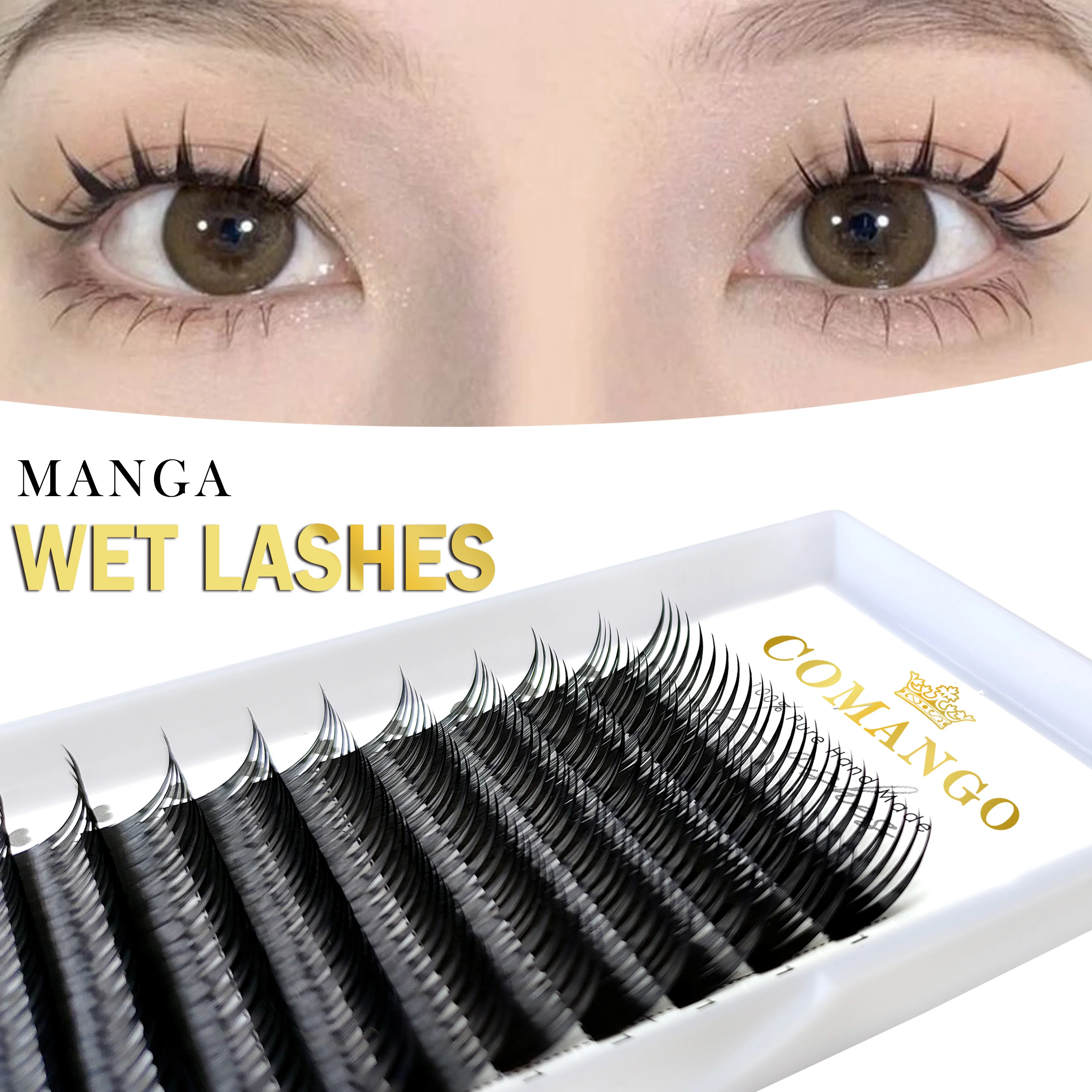 CoMango Fast Shipping 0.07mm Spikes Wet Lashes Manga Cosplay False Mink Korean Super Soft Pure Black Spiky Lashes Extension