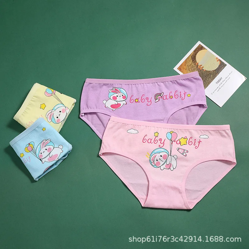 4PCS/Lot Girls Triangle Underwear Cotton Summer Thin Children Double Layer Lining Briefs 1-9Years Baby Cartoon Print Underpants