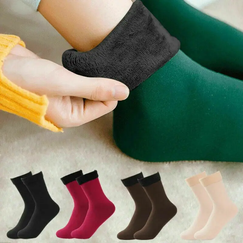 Meias térmicas grossas de lã para homens e mulheres, meias corais quentes, meias macias e confortáveis para mulheres, monocromáticas, botas de neve de inverno, 1 par