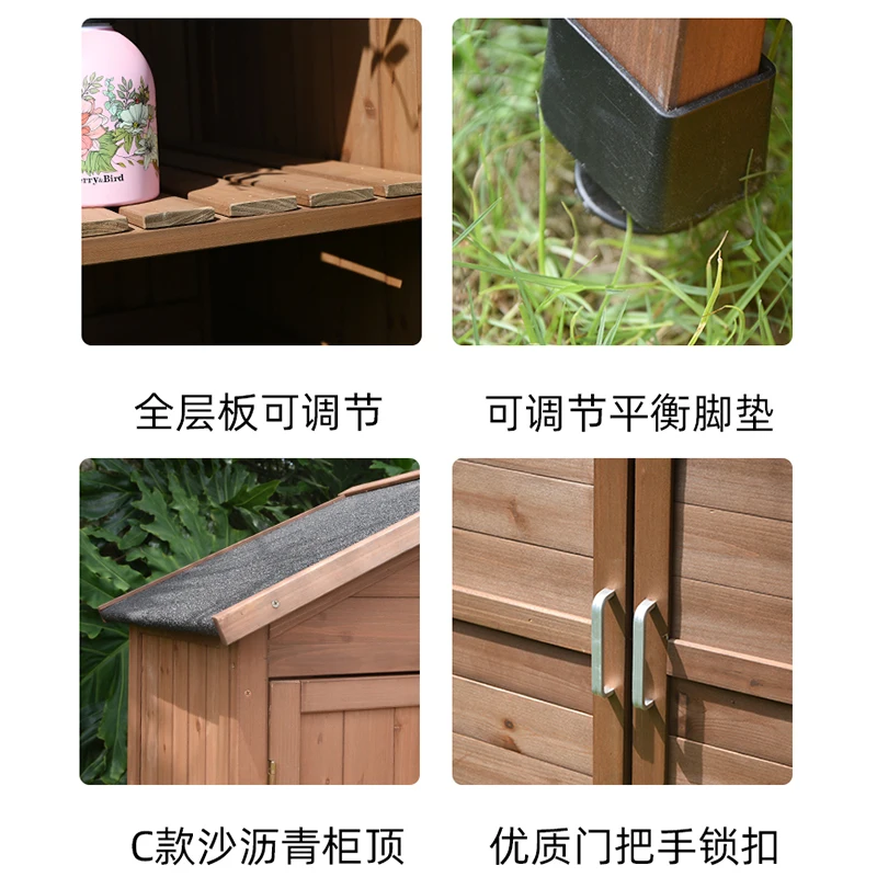 Outdoor Storage Cabinet Storage Tool Combination Sun Protection Rain Proof Outdoor Courtyard Sundries Wooden Balcony Pastoral