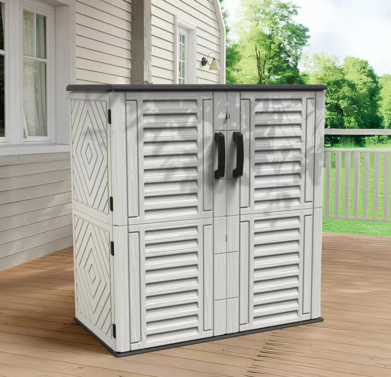 for-Plastic HDPE Multi-Functional Waterproof Windproof Garden Storage Cabinet with Foundation Included@