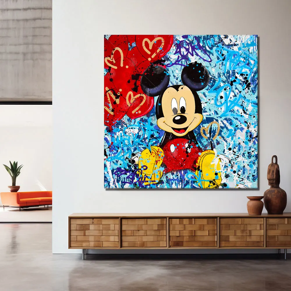 Disney Classic Mickey Mouse Love Poster Colorful Graffiti Art Canvas Painting Prints Modern Family Bedroom Office Home Decor