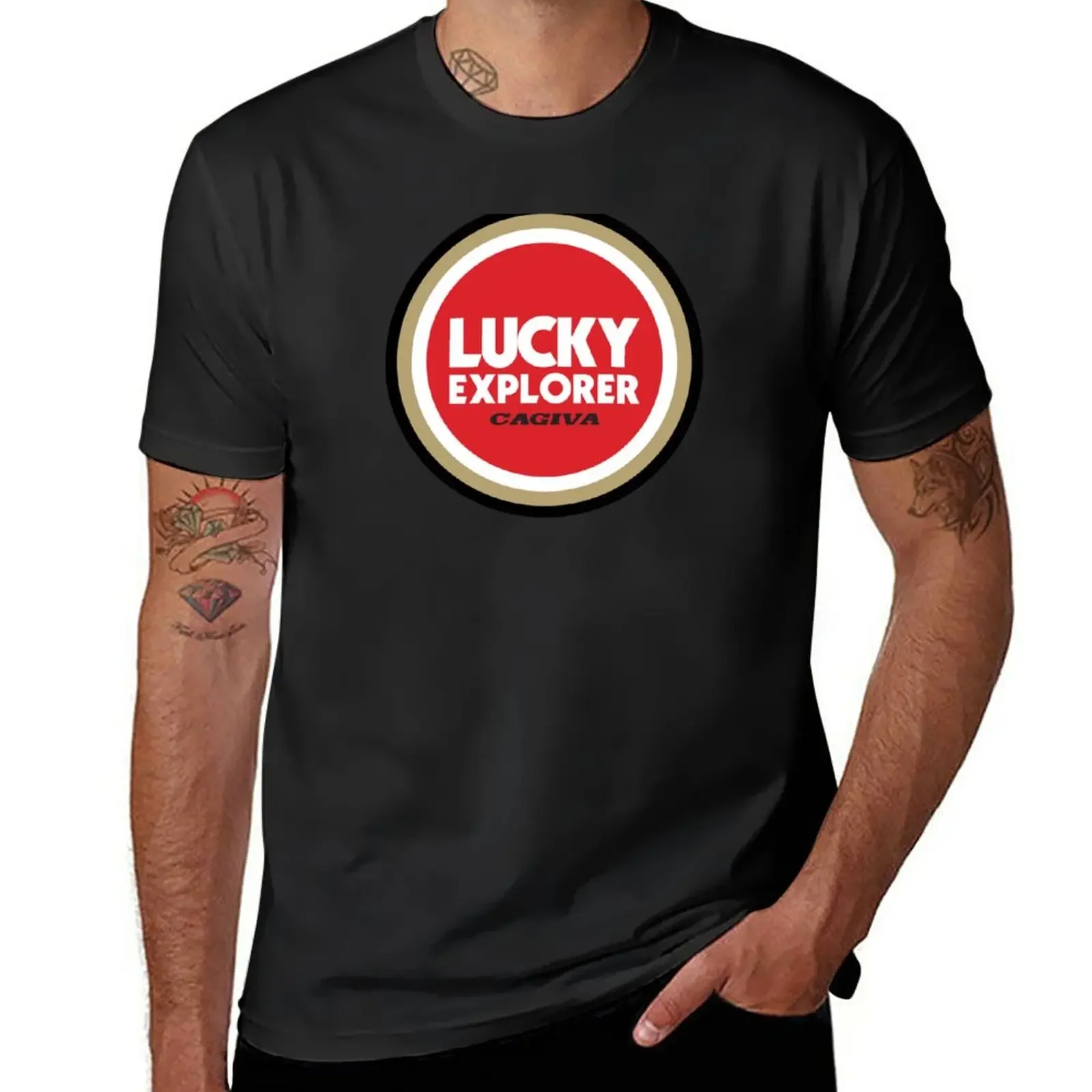 black t shirt mens clothing  Cagiva Elefant Lucky Explorer Shirt,Sticker,Hoodie,Mask T-Shirt  harajuku  oversized t shirt