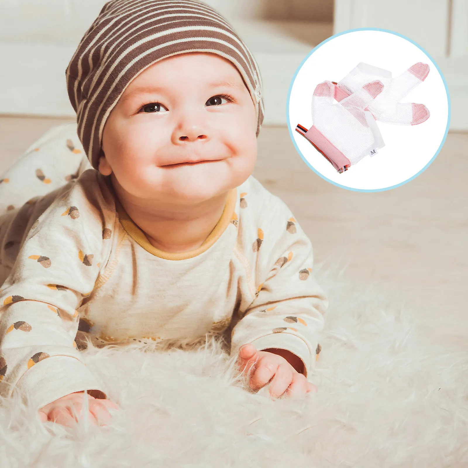 

1Pair Anti-Sucking Thumb Guard for Babies Breathable Mesh Infant Finger Sucking Stop Glove Skin-Friendly Adjustable Drawstring