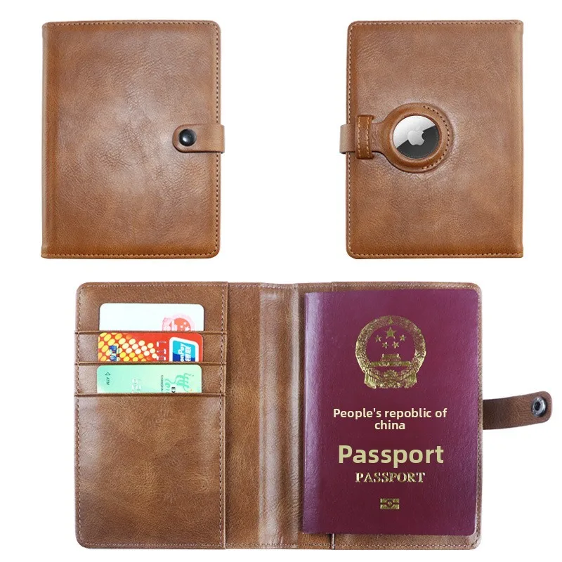 For Unisex Flip Multi Card Slots Snap Button Pu Leather Wallet for Air Tag Shockproof Portable RFID Blocking Passport Holder‌