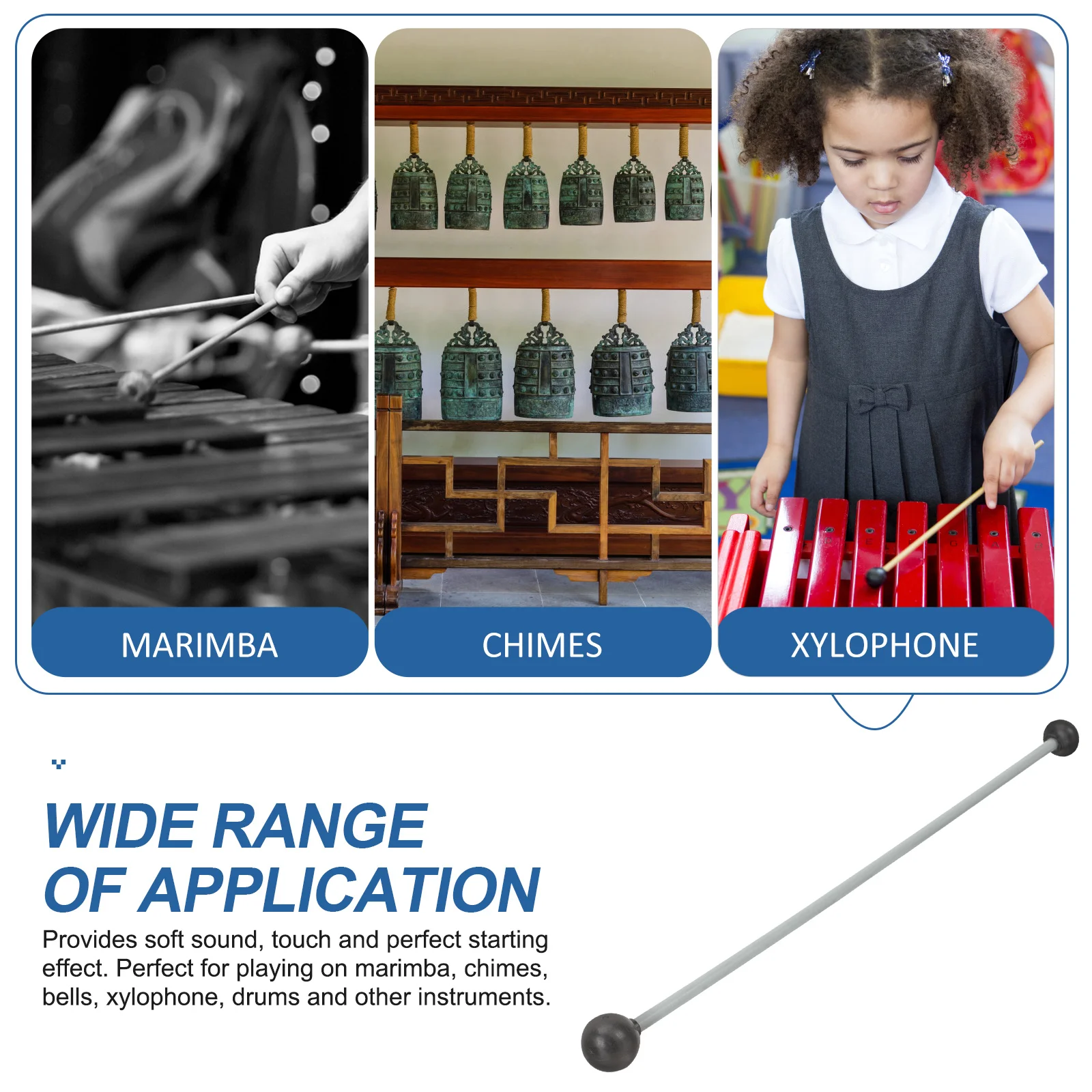 

2 Pcs Two Hammers Drumsticks Rubber Snare Keyboard Xylophone Head Percussion Mallets Marimba Chimes Bells Drums