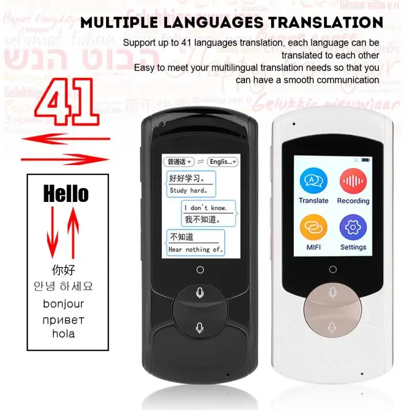 Portable 41 Languages Smart Voice Translator 2.0 Touch Screen WIFI Network Offline English Russian Korean Language Translator