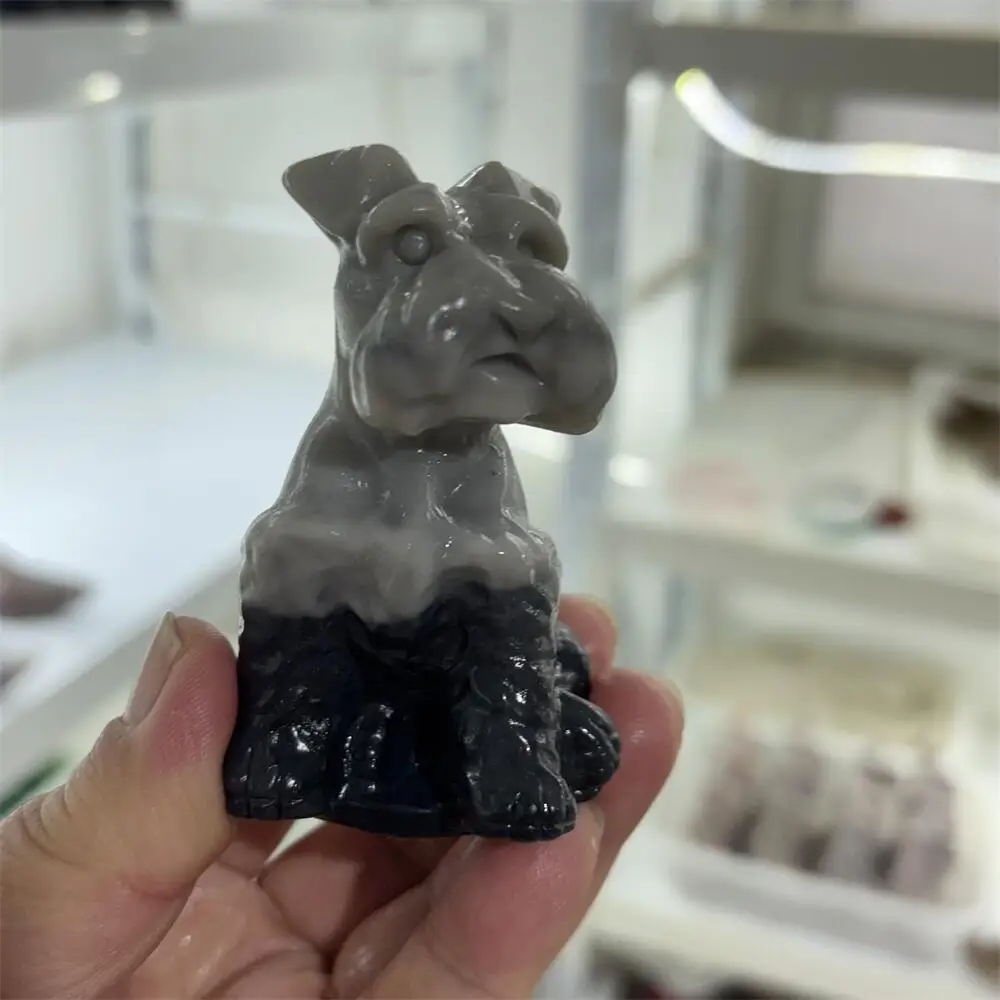 Natural Taichi Stone Cartoon Dog Fengshui Healing Sculpture - Home Decorative Energy Crystal Artwork for Gift