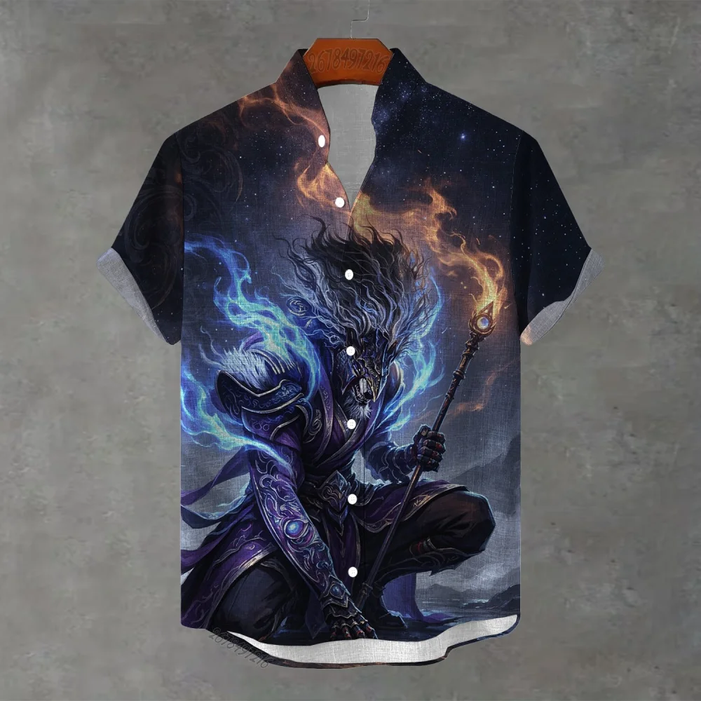 

New Magic HD 3D Print Men's Short-Sleeve Stand Collar Shirt, Lightweight, Casual, Plus Size, Trendy and Unique Cardigan