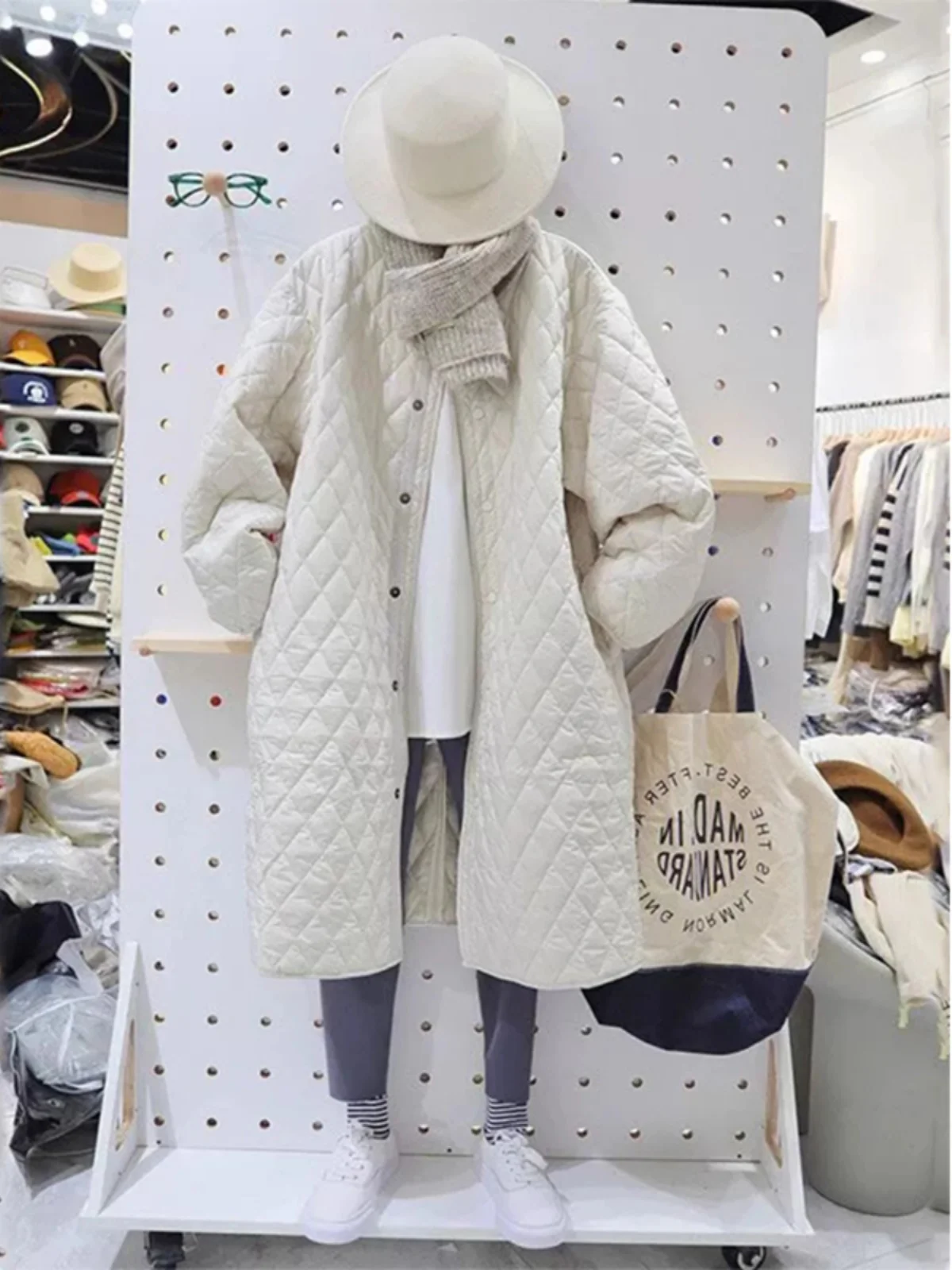 

Корейское свободное легкое термопальто из хлопка средней длины, стеганое, женское, в стиле ретро, с круглым вырезом, на одной пуговице