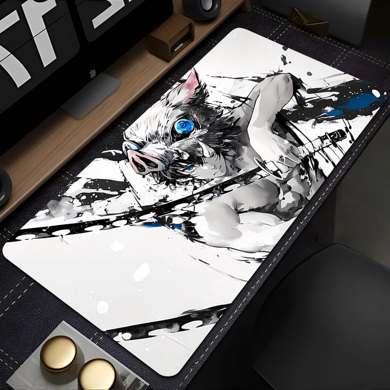 XXL Rubber Mouse Pad Black And White Manga Mousepad PC Anime D-demon S-slayer Keyboard Rug Laptop Inosuke Gamer Cabinet Desk Mat