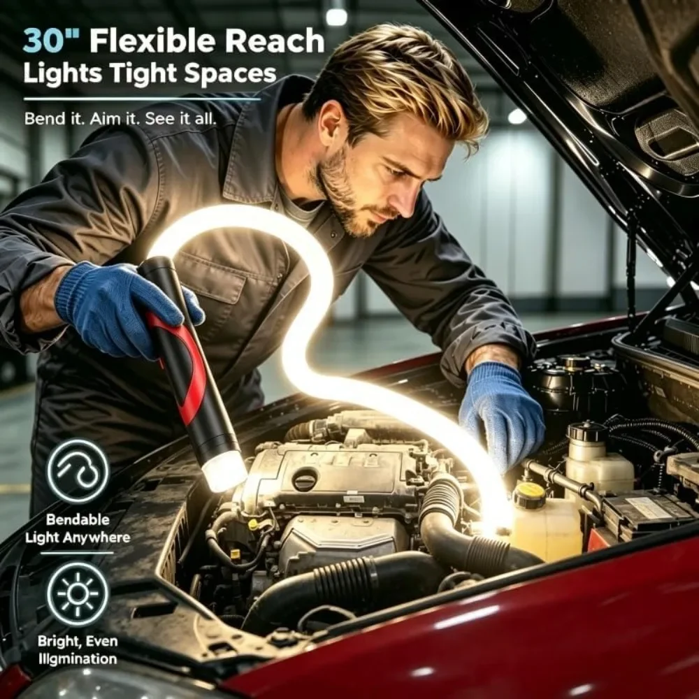 360 Degree Bendable LED Work Light USB Rechargeable Shape-Retaining Inspection Lamp for Car Auto Repair Workshop Use